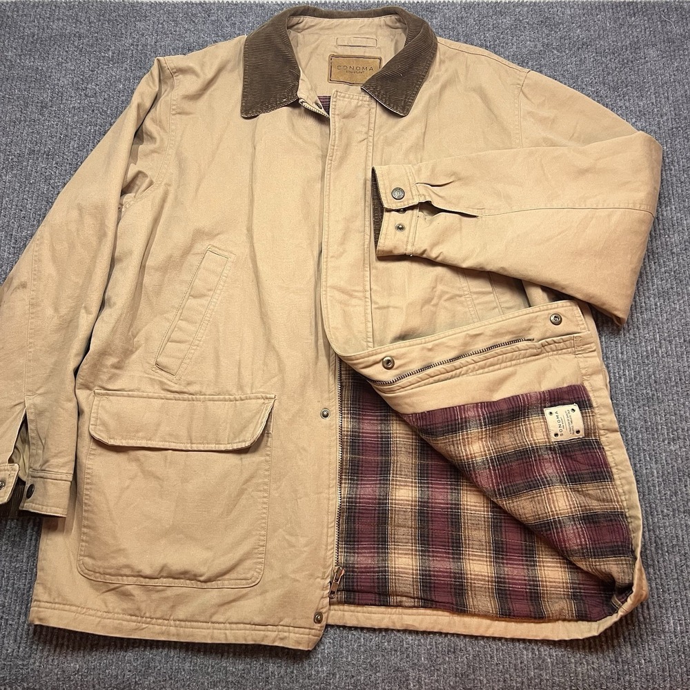 Sonoma Jacket Mens XL Canvas Barn Chore Coat Corduroy Collar Flannel Field Plaid